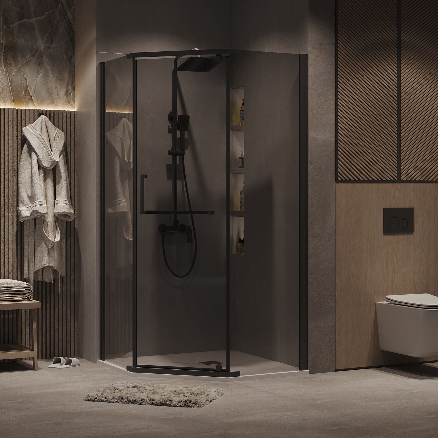 Душевой уголок Grossman Pragma 302.K33.03.9090.21.10 90х90, стекло тонированное, профиль черный матовый - фото 1