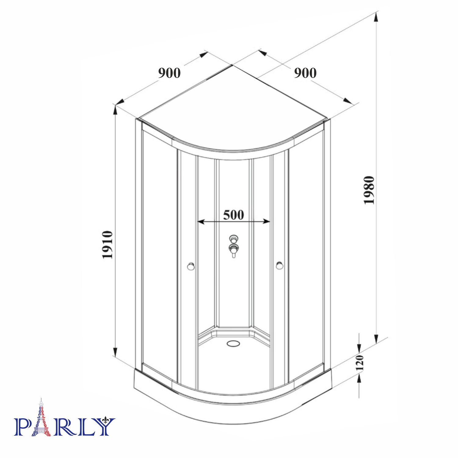 Душевая кабина Parly Bett B931 90х90, стекло матовое, профиль черный матовый, с крышей - фото 1