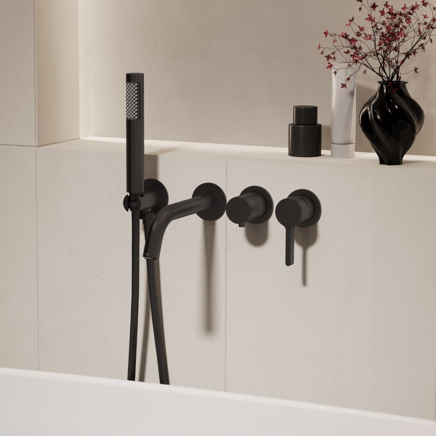 Смеситель Vincea Villa VTFW-1VL1MB для ванны с душем, встраиваемый, цвет черный - фото 1