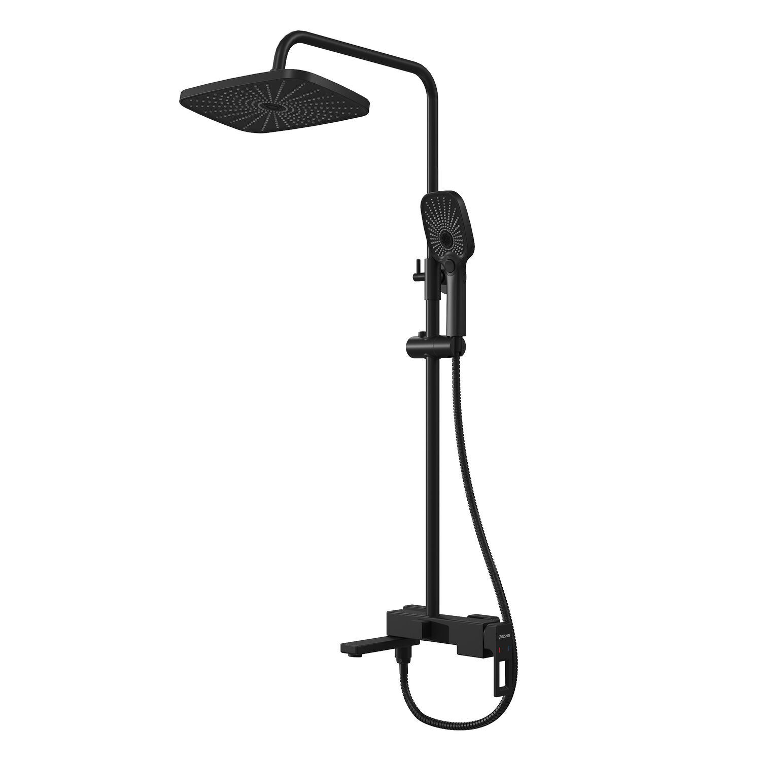 Душевая стойка Grossman Pragma 500.K35.03.210, с верхним душем, смесителем, цвет черный матовый