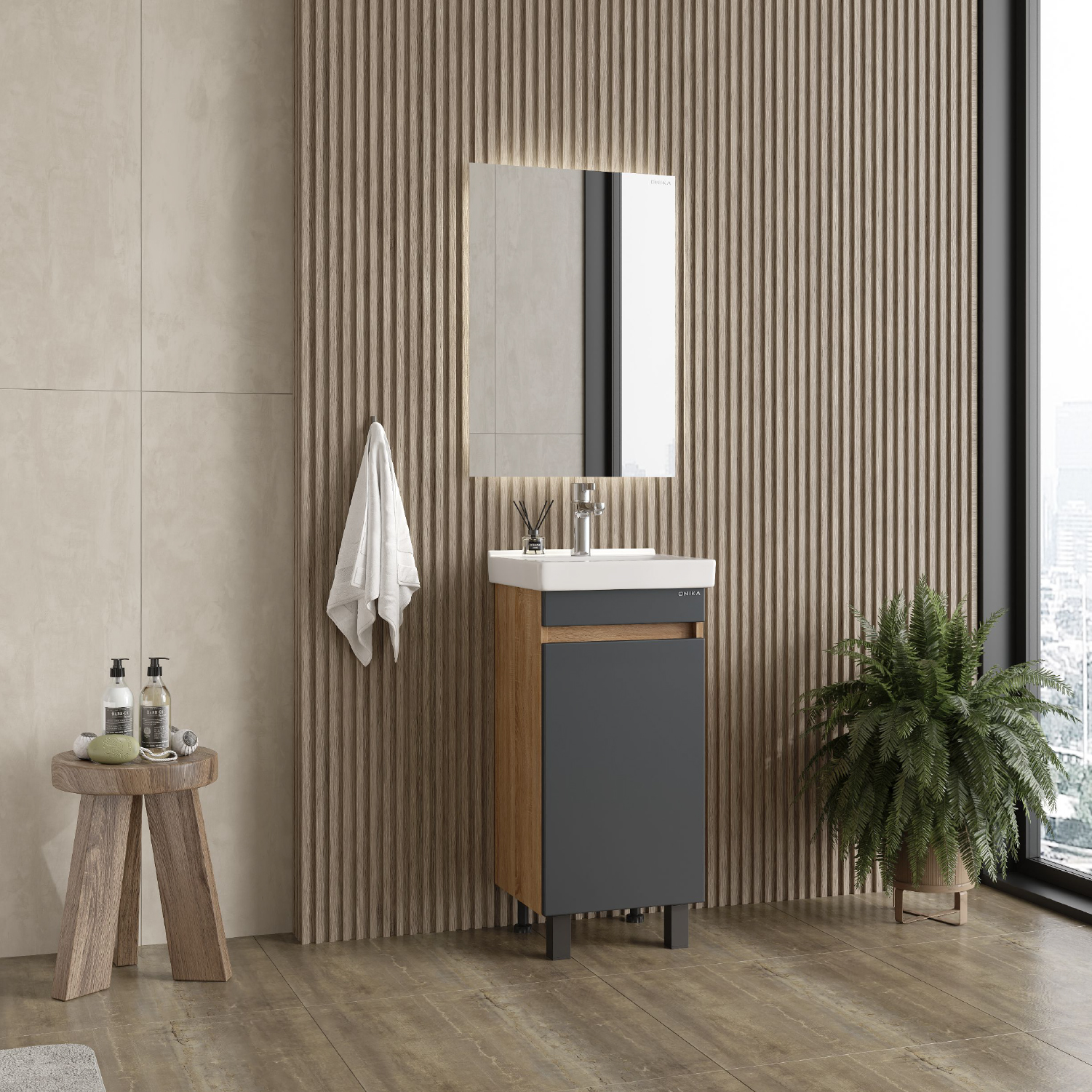Мебель для ванной Оника Милтон Квадро 40, напольная, цвет серый / дуб сонома - фото 1