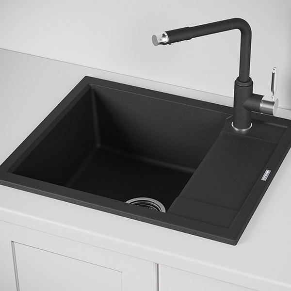 Кухонная мойка Granula GR-6002 BL 60x50, с крылом, цвет черный - фото 1