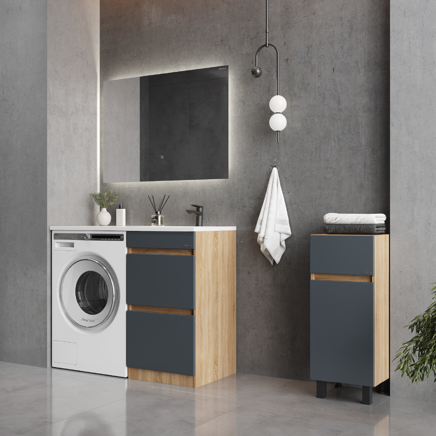 Мебель для ванной Оника Милтон 120, с тумбой 58 см, с ящиками, цвет серый / дуб сонома - фото 1