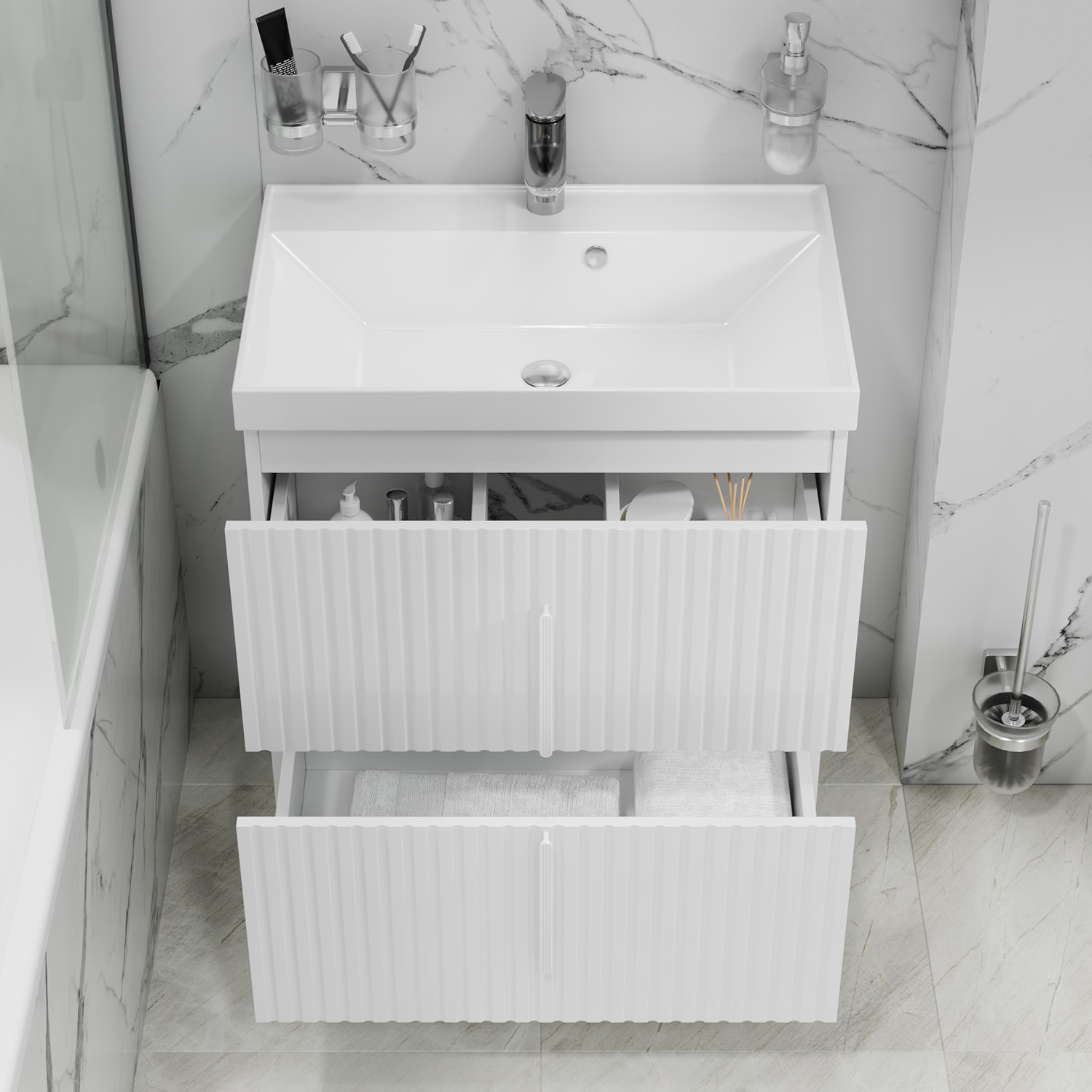 Тумба под раковину Санта Юпитер 70, напольная, 2 ящика, цвет белый глянец - фото 1