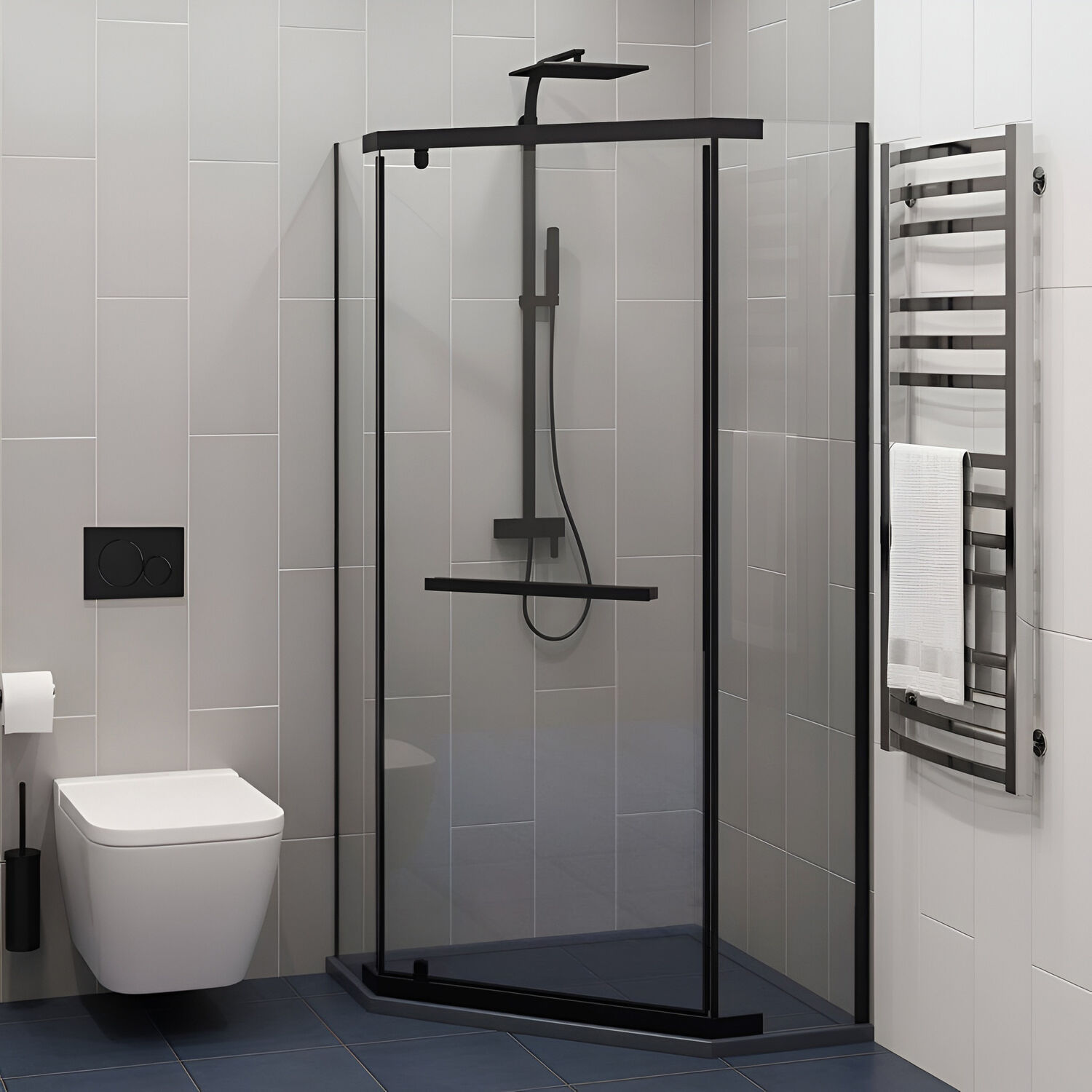 Душевой уголок CeruttiSPA Chika ZP91B 90x90, с полотенцедержателем, стекло прозрачное, профиль черный матовый