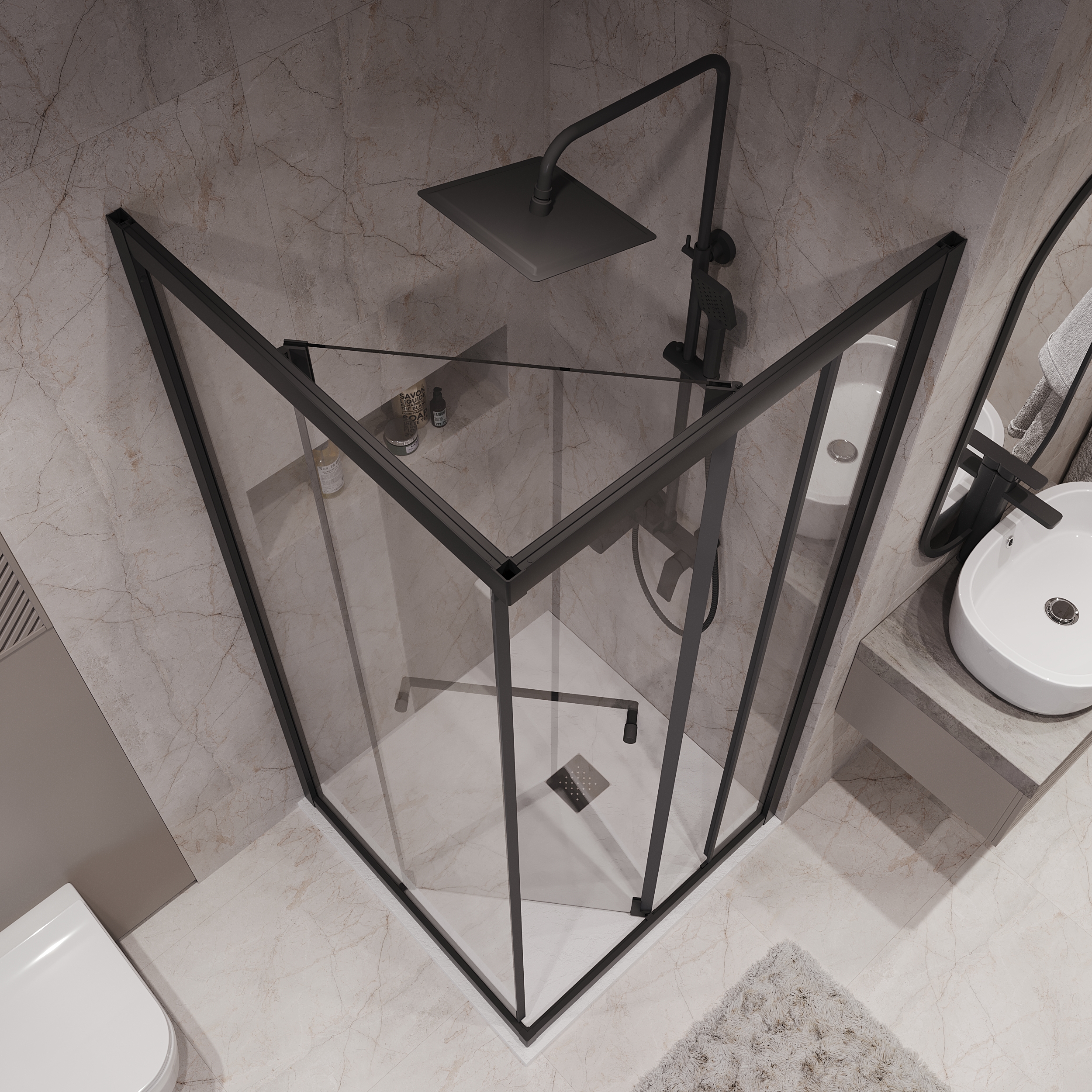 Душевой уголок Niagara Nova NG-6835-34 Black 100x100, стекло прозрачное, профиль черный матовый - фото 1