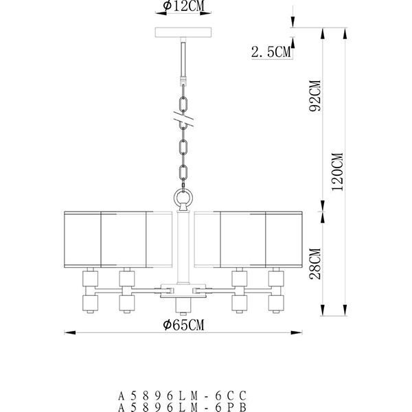 Подвесная люстра Arte Lamp North A5896LM-6CC, арматура хром, плафоны ткань белая, 65х65 см - фото 1