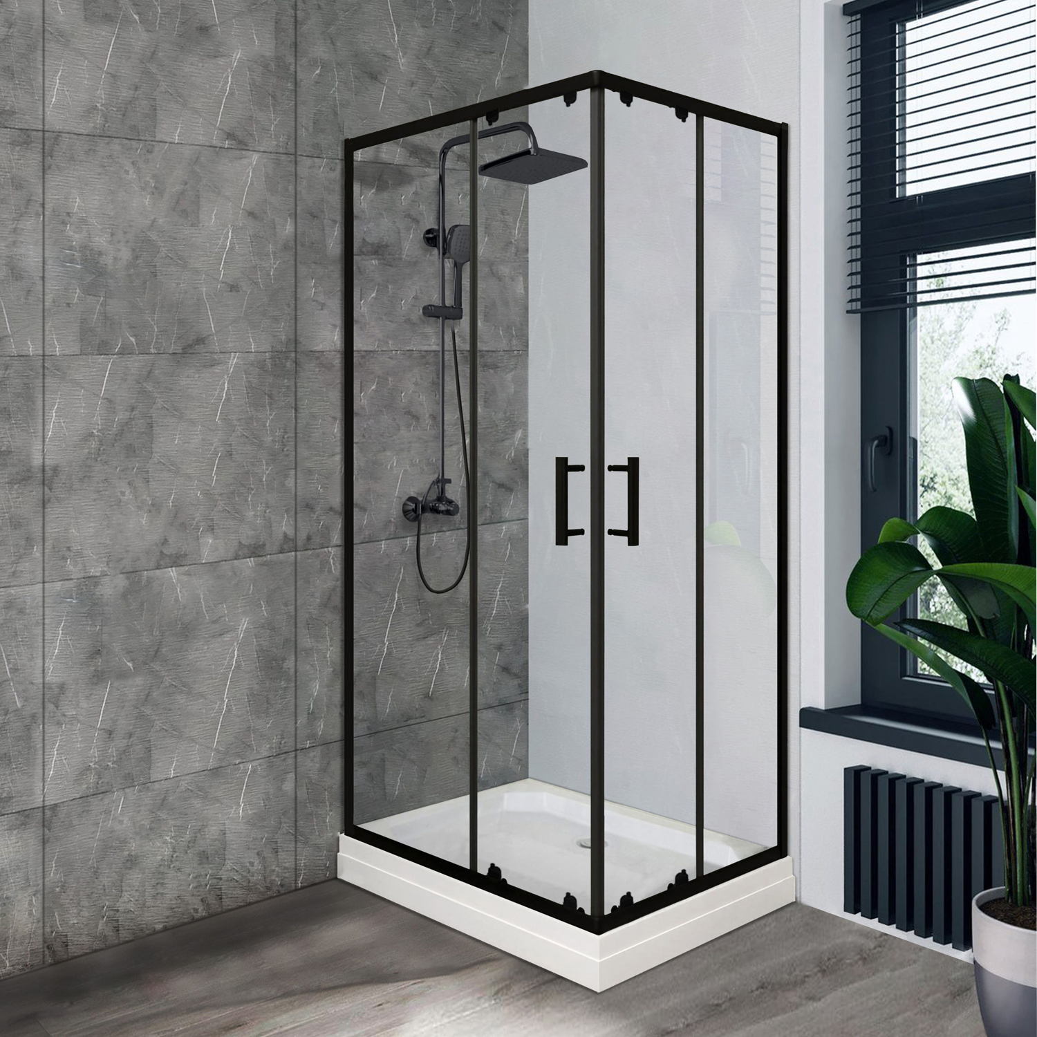 Душевой уголок Parly QZ71B N 100x70, стекло прозрачное, профиль черный - фото 1