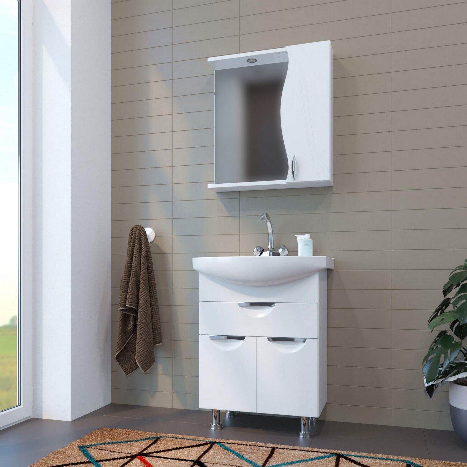 Шкаф-зеркало Mixline Лима 65, правый, с подсветкой, цвет белый - фото 1