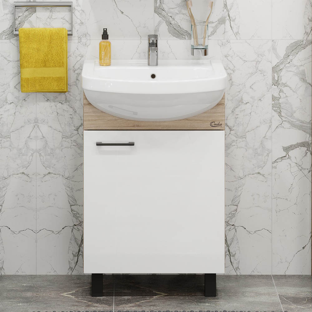 Мебель для ванной Оника Эко 52 Black, напольная, цвет белый / дуб сонома - фото 1