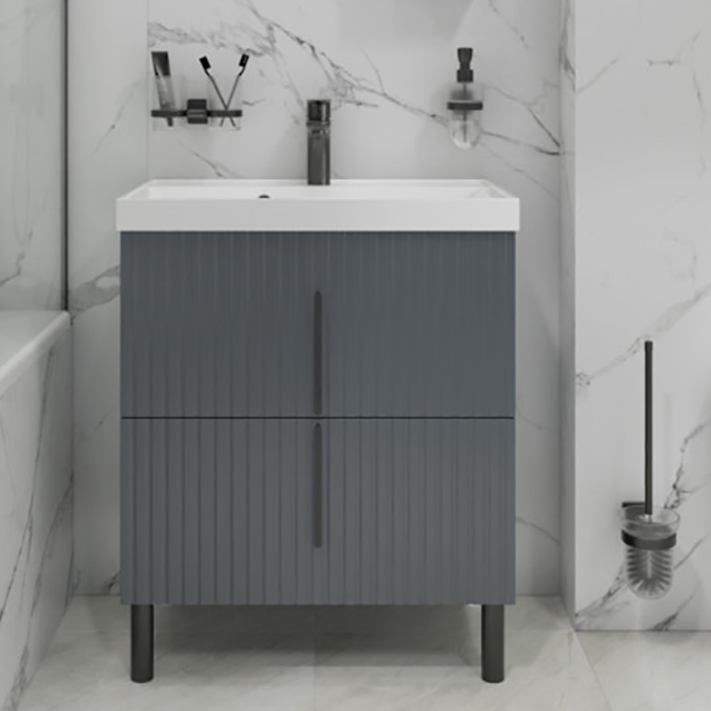 Тумба под раковину Санта Юпитер 70, напольная, 2 ящика, цвет графит матовый