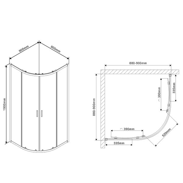 Душевой уголок Vincea Scala VSQ-2SC 90x90, стекло прозрачное, профиль хром