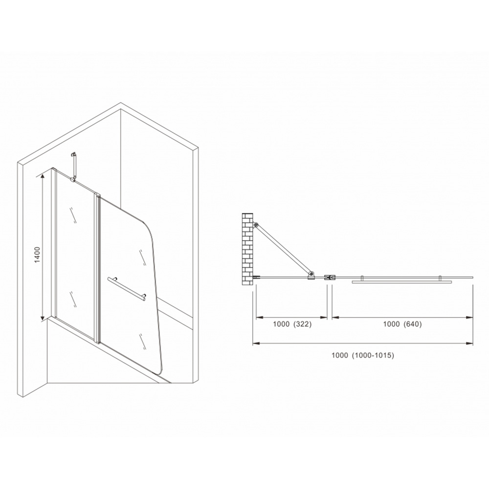 Шторка на ванну Abber Ewiges Wasser AG50100B 100x140, стекло прозрачное, профиль черный