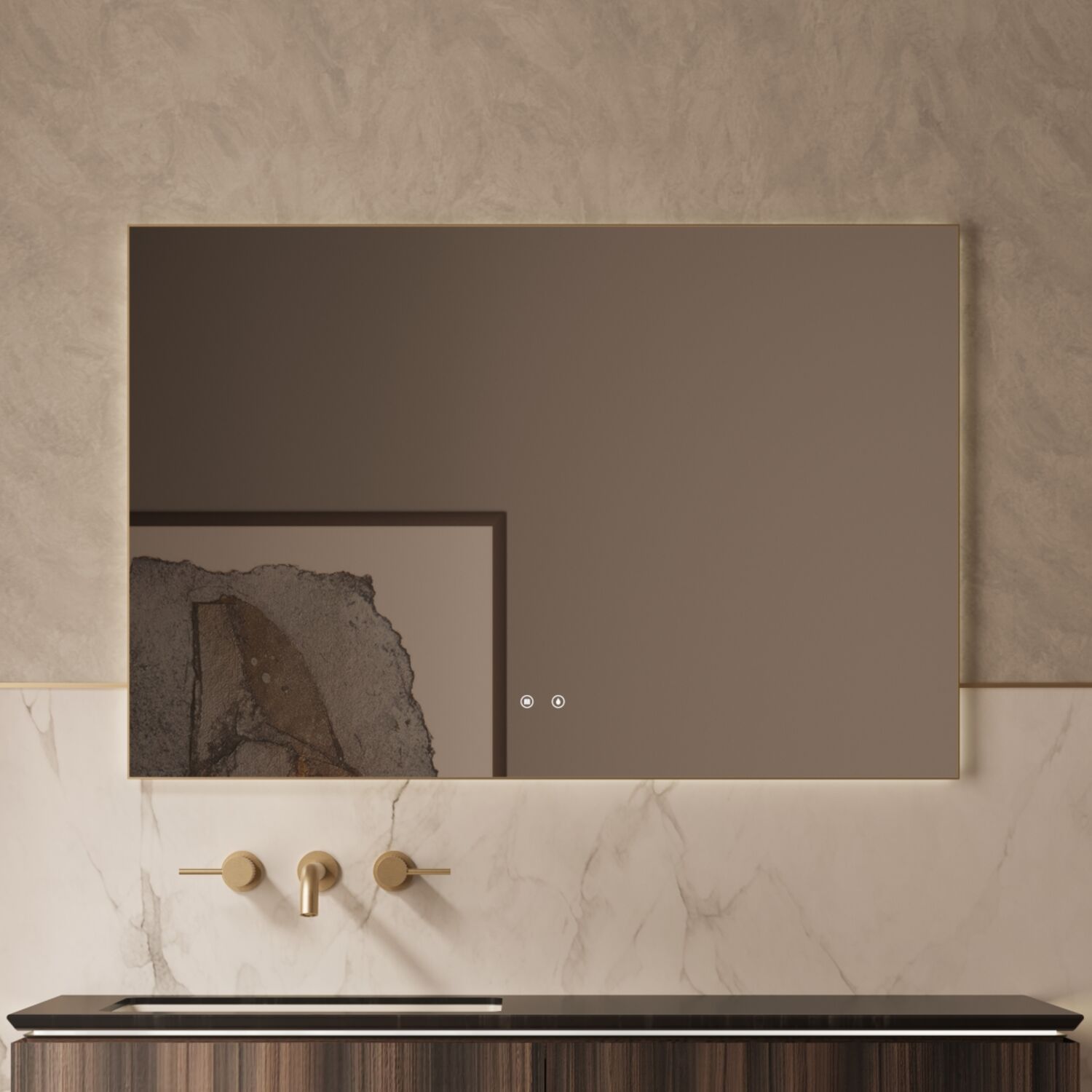 Зеркало Vincea VLM-4F120BG-2 120х80, с подсветкой, функцией антизапотевания, цвет брашированное золото