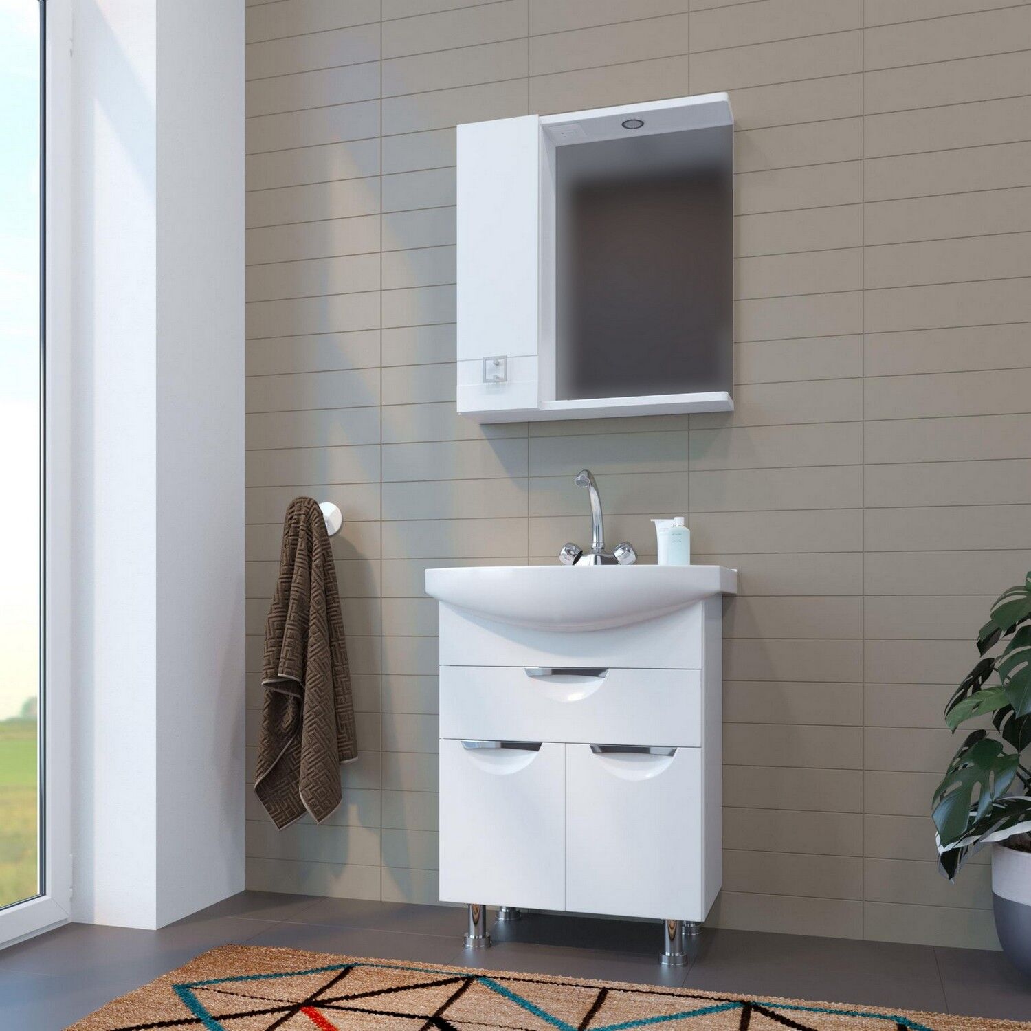 Шкаф-зеркало Mixline Квадро 65, левый, с подсветкой, цвет белый - фото 1