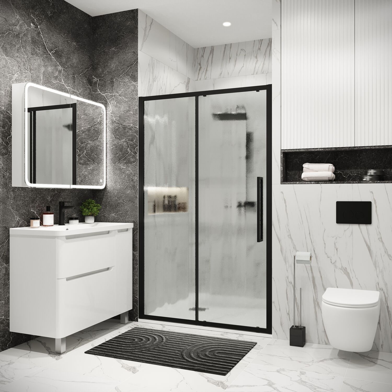 Душевая дверь Grossman Cosmo 110х195, стекло шиншилла, профиль черный матовый - фото 1