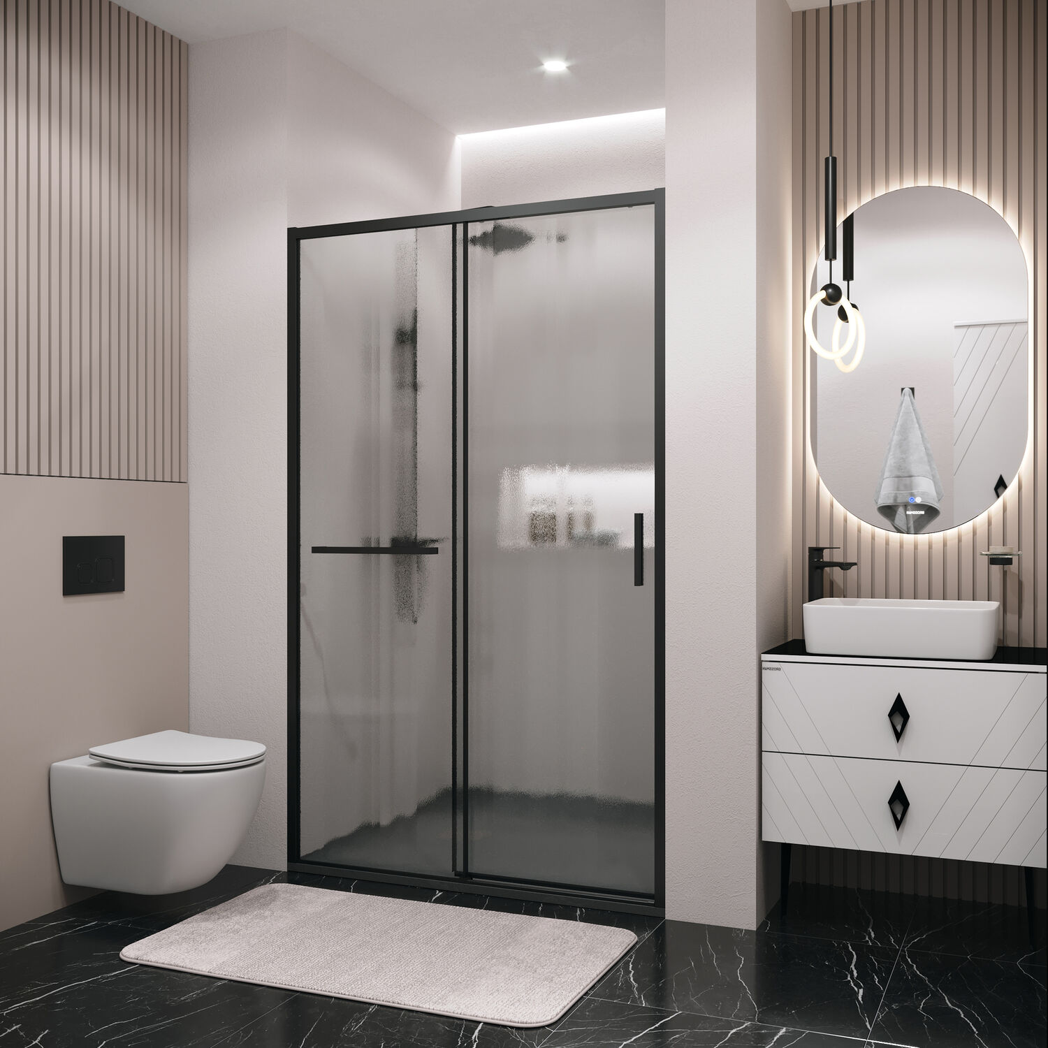 Душевая дверь Grossman Style 120х195, стекло шиншилла, профиль черный матовый - фото 1