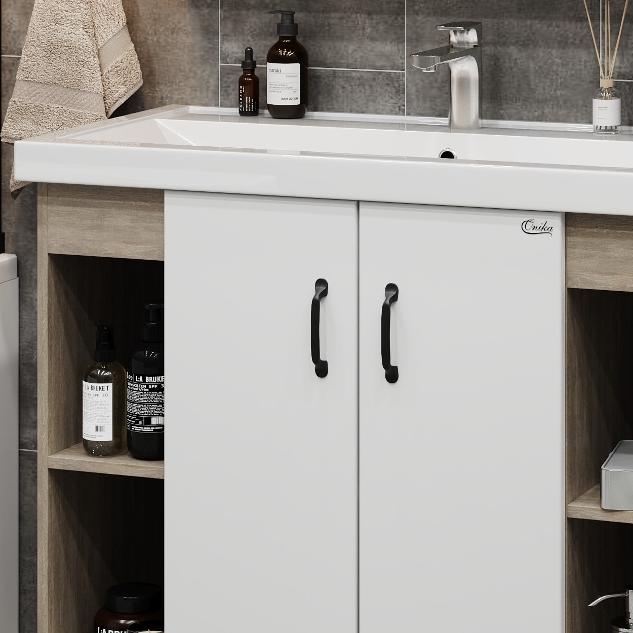 Мебель для ванной Оника Тимбер 100, цвет белый матовый / дуб сонома - фото 1