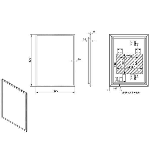 Зеркало Esbano ES-2632HD 60х80, LED подсветка, функция антизапотевания, инфракрасный выключатель - фото 1