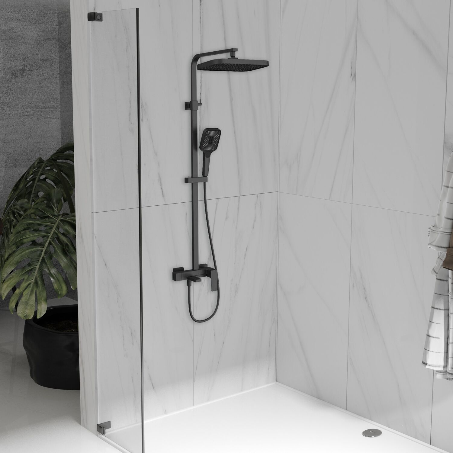 Душевая стойка Vincea Cube VSFS-4C12MB, с верхним душем, смесителем, цвет черный - фото 1