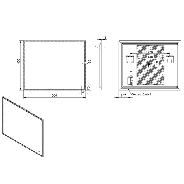 Зеркало Esbano ES-2632KD 100x80, LED подсветка, функция антизапотевания, инфракрасный выключатель - фото 1