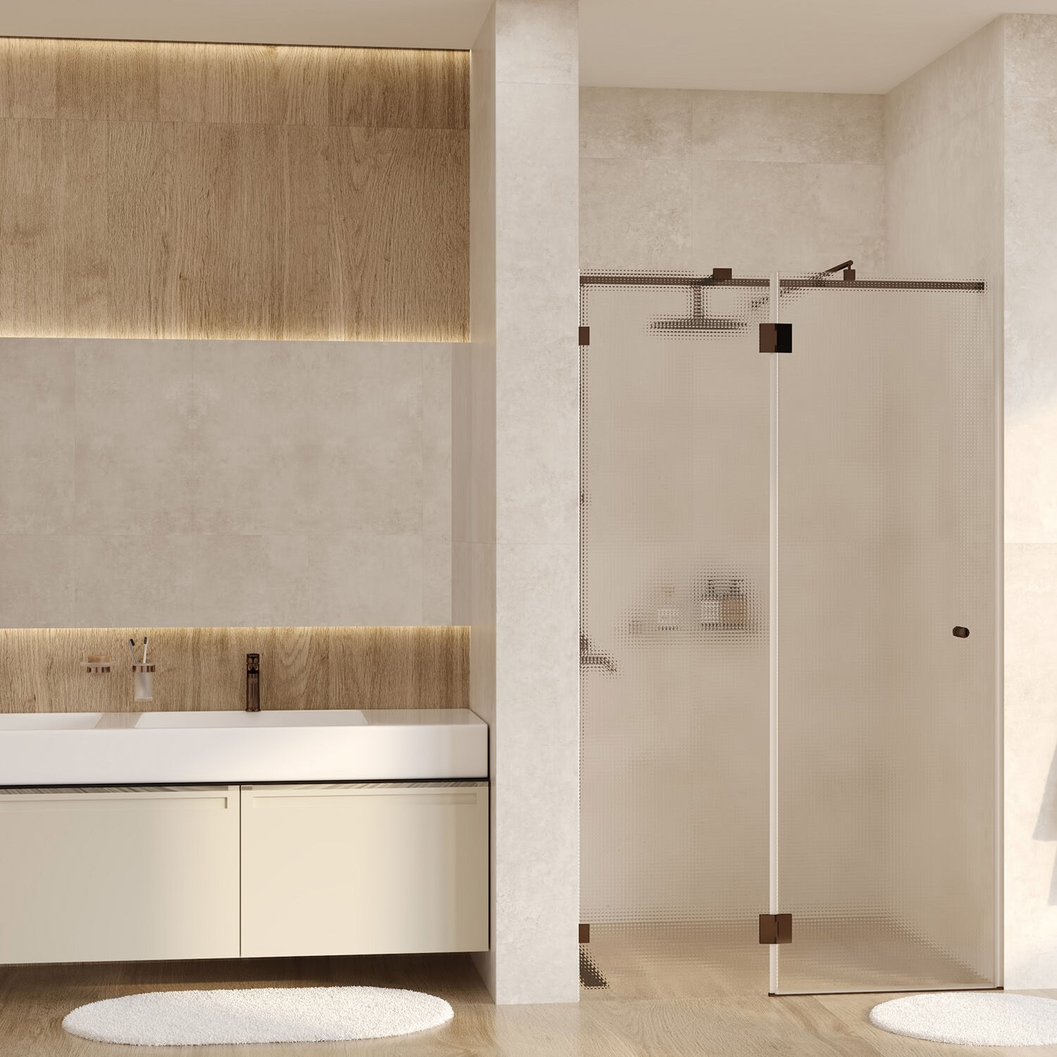 Душевая дверь WasserKRAFT Paar 88H05L-TXG 120x200, левая, стекло текстурное, профиль розовое золото