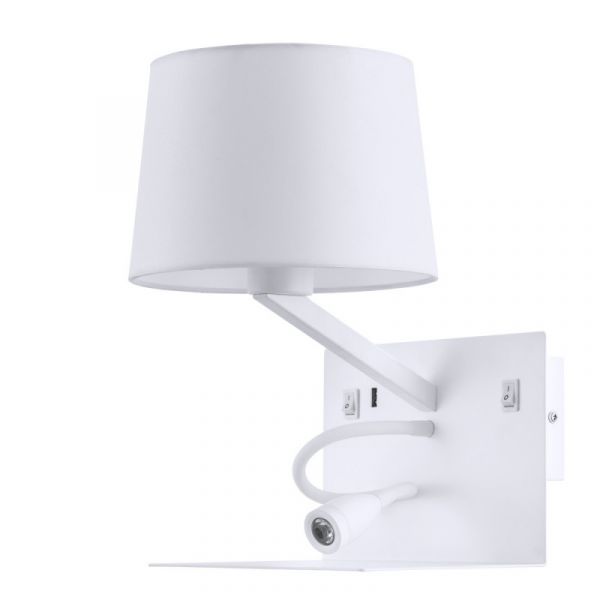 Бра Arte Lamp Ibis A1056AP-2WH, арматура белая, плафон металл / ткань белая, 26х23 см