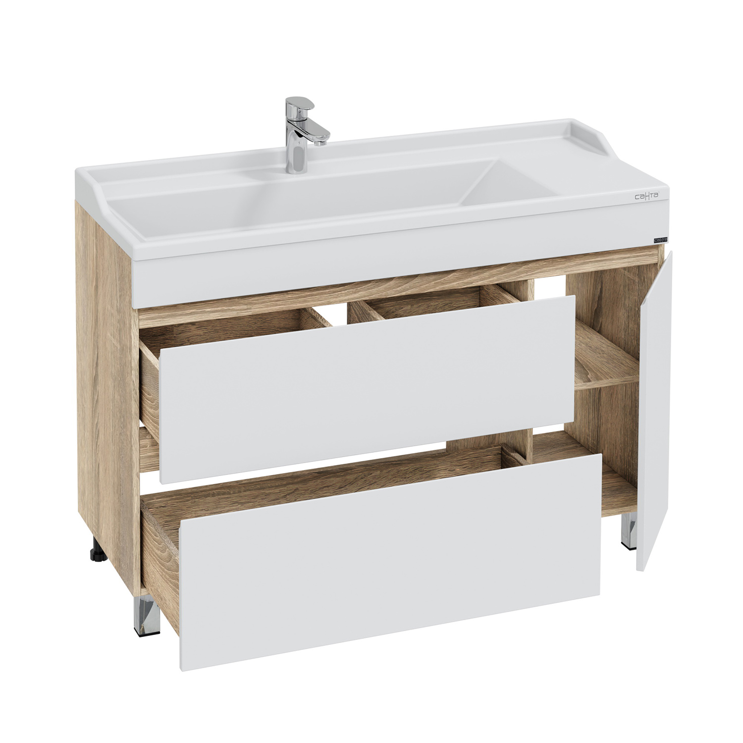 Тумба под раковину Санта Марс 120, напольная, с 2 ящиками и дверцей, цвет белый / янтарное дерево - фото 1