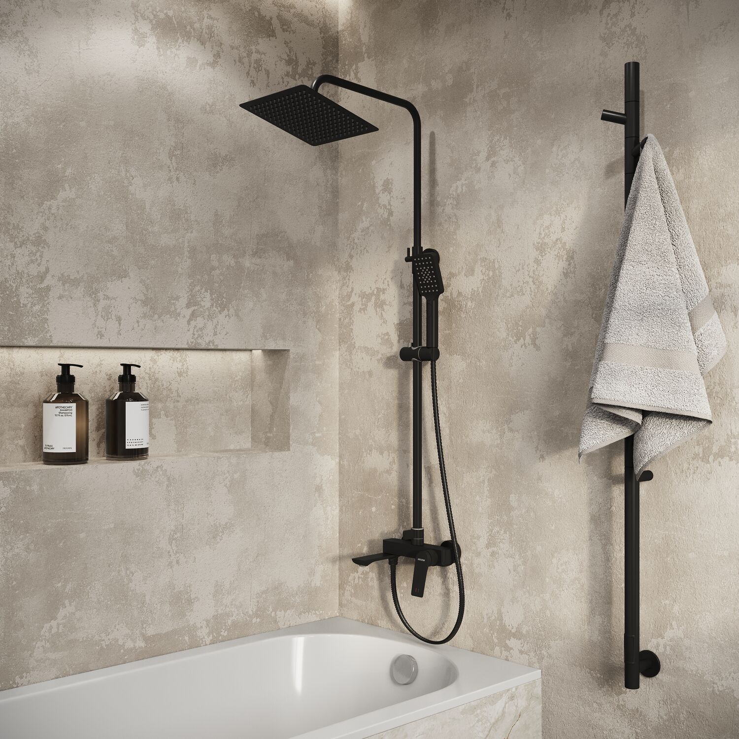 Душевая стойка Grossman Cosmo 500.K35.02.210, с верхним душем, смесителем, цвет черный матовый - фото 1