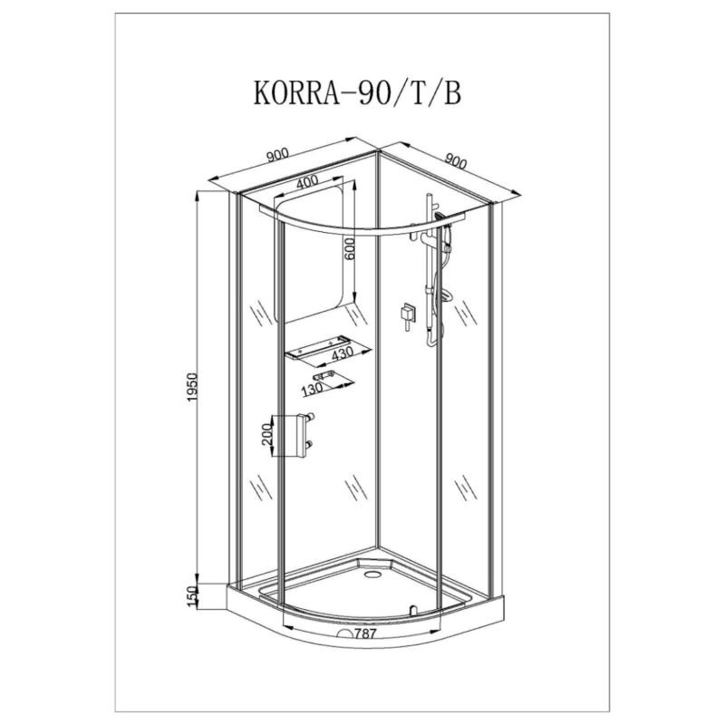 Душевая кабина CeruttiSPA Korra 90 T 90x90, стекло прозрачное, профиль хром, без крыши - фото 1