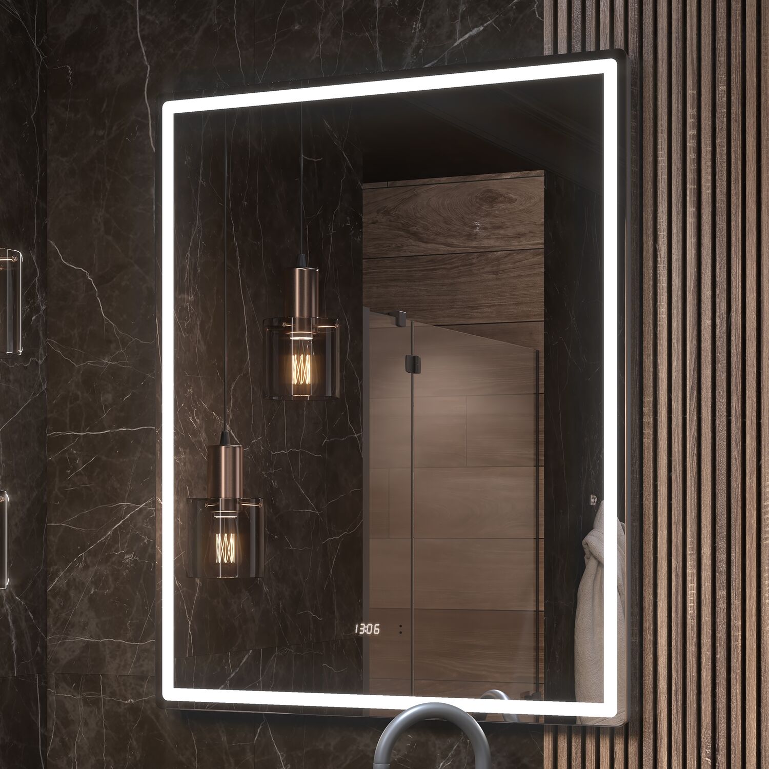 Зеркало Vigo Roberta Luxe 80x100, с подсветкой, функцией антизапотевания, диммером и часами