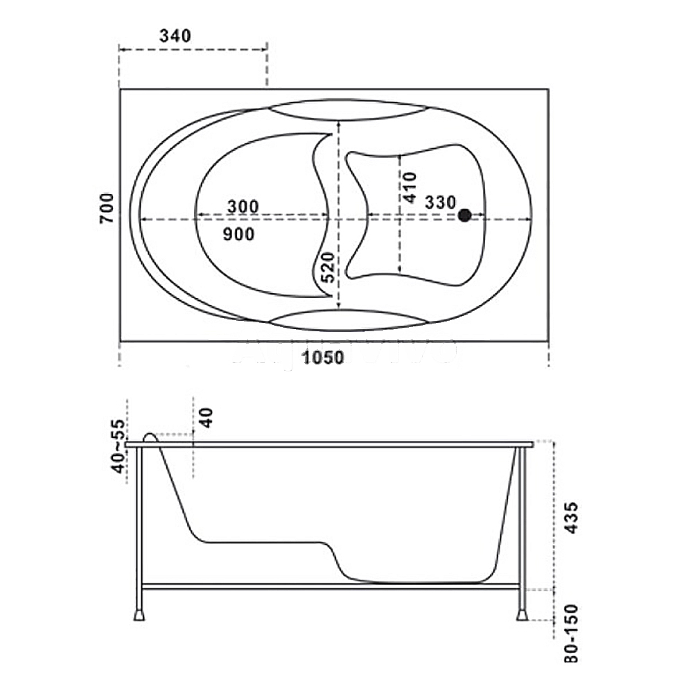 Ванна Бас Рио 105х70 акриловая, с сиденьем - фото 1