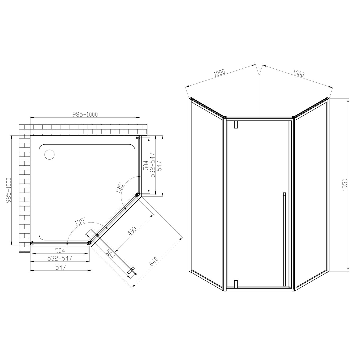 Душевой уголок Vincea Penta VSP-3P 100x100, стекло прозрачное, профиль черный - фото 1