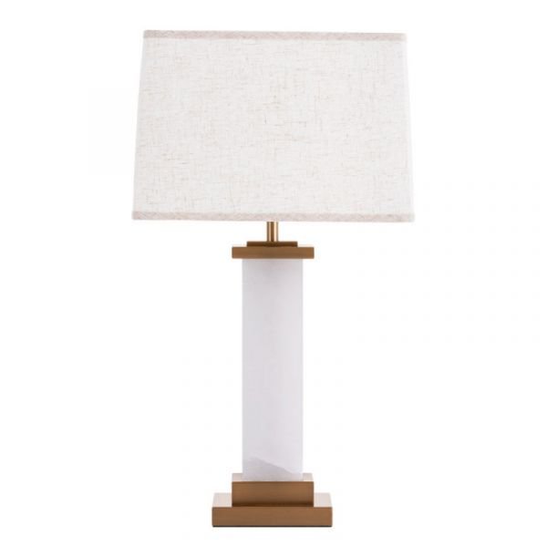 Интерьерная настольная лампа Arte Lamp Camelot A4501LT-1PB, арматура белая / медь, плафон ткань бежевый, 36х25 см