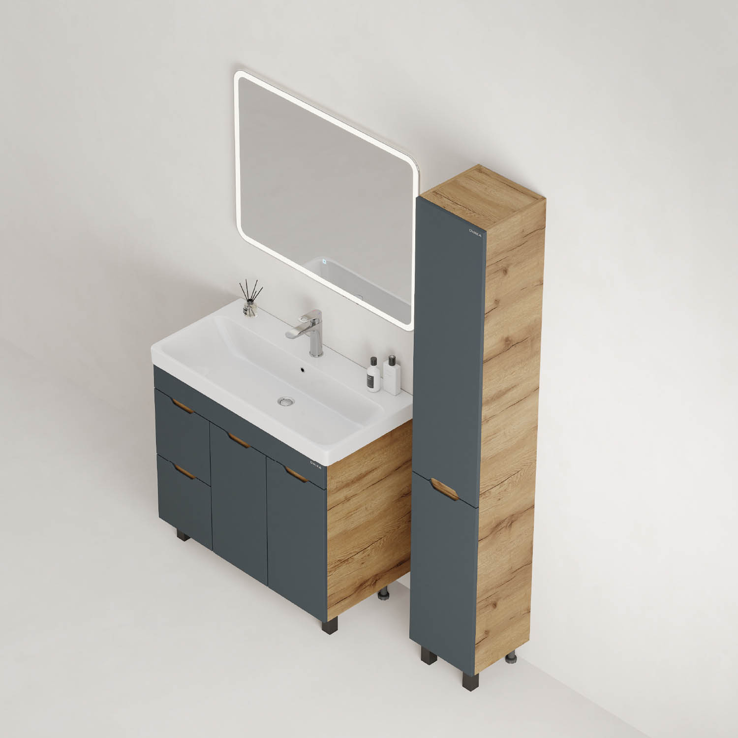 Мебель для ванной Оника Айленд 90, с бельевой корзиной, цвет графит / дуб крафт золотой - фото 1