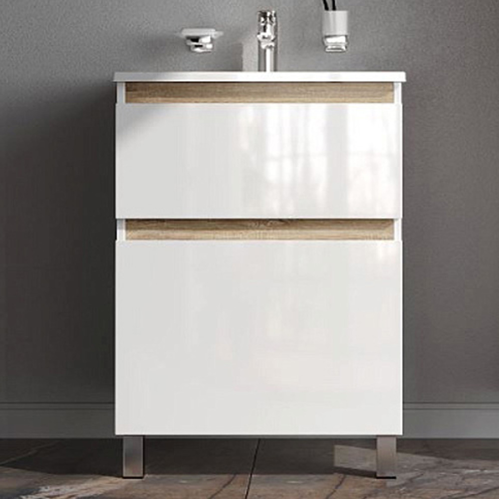 Тумба под раковину AM.PM X-Joy 60 напольная, цвет белый глянец/дерево - фото 1