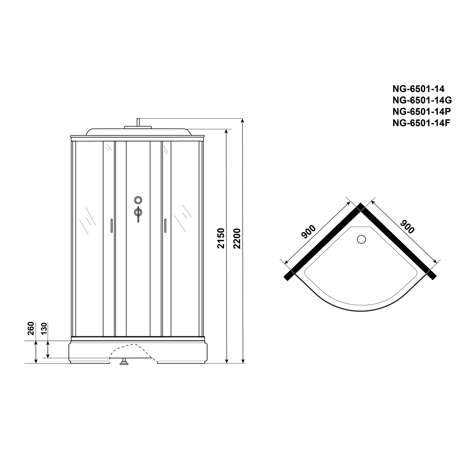 Душевая кабина Niagara Classic NG-6501-14 90х90, стекло тонированное, профиль черный, с крышей - фото 1