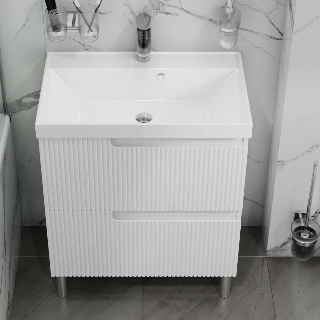 Тумба под раковину Санта Альтаир 70, напольная, 2 ящика, цвет белый глянец - фото 1