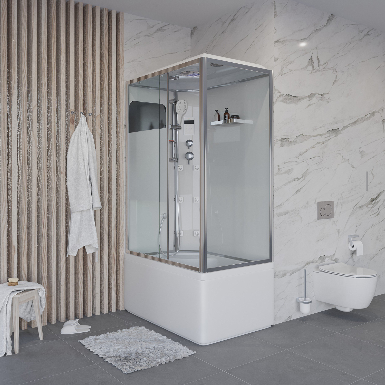 Душевая кабина Niagara Ultra NG-307-01L 120х80, левая, стекло прозрачное с матовой полосой, профиль хром, с крышей, с гидромассажем, с пультом управления - фото 1