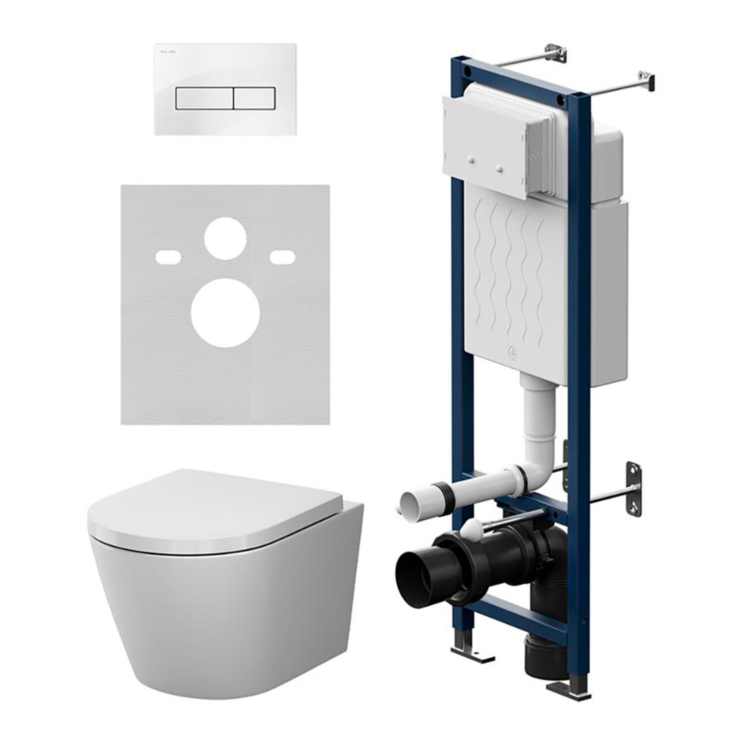 Комплект AM.PM IS110301.851900 инсталляции ErgoFit с белой кнопкой и подвесного унитаза X-Joy Aquaspin с сиденьем микролифт