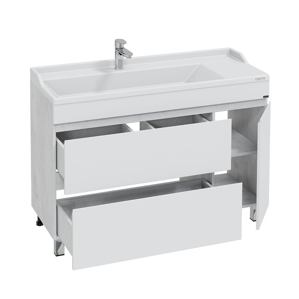 Тумба под раковину Санта Марс 120, напольная, с 2 ящиками и дверцей, цвет белый / беленое дерево - фото 1