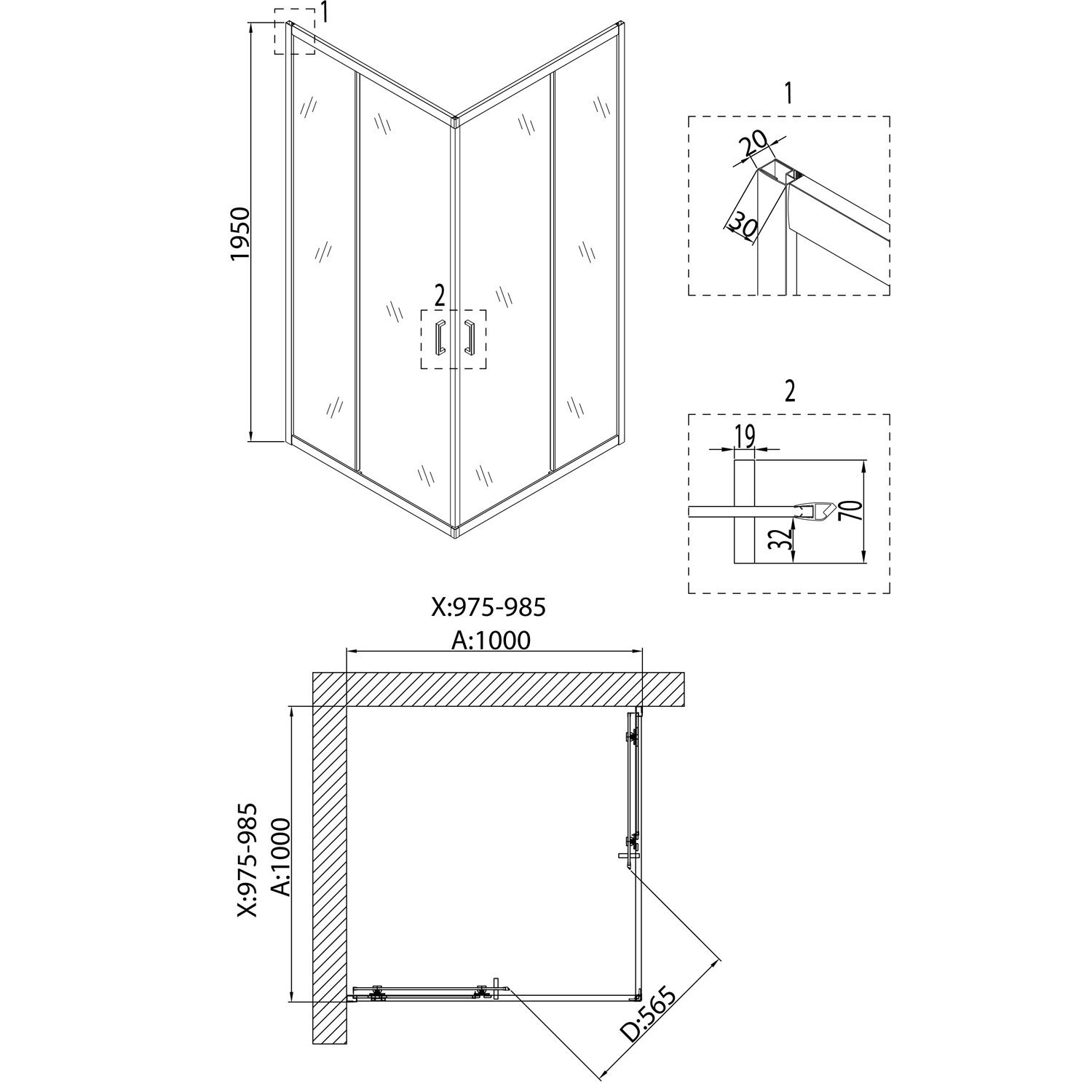 Душевой уголок Niagara Nova NG-6809-08 BLACK 100x100, с поддоном, стекло прозрачное, профиль черный - фото 1