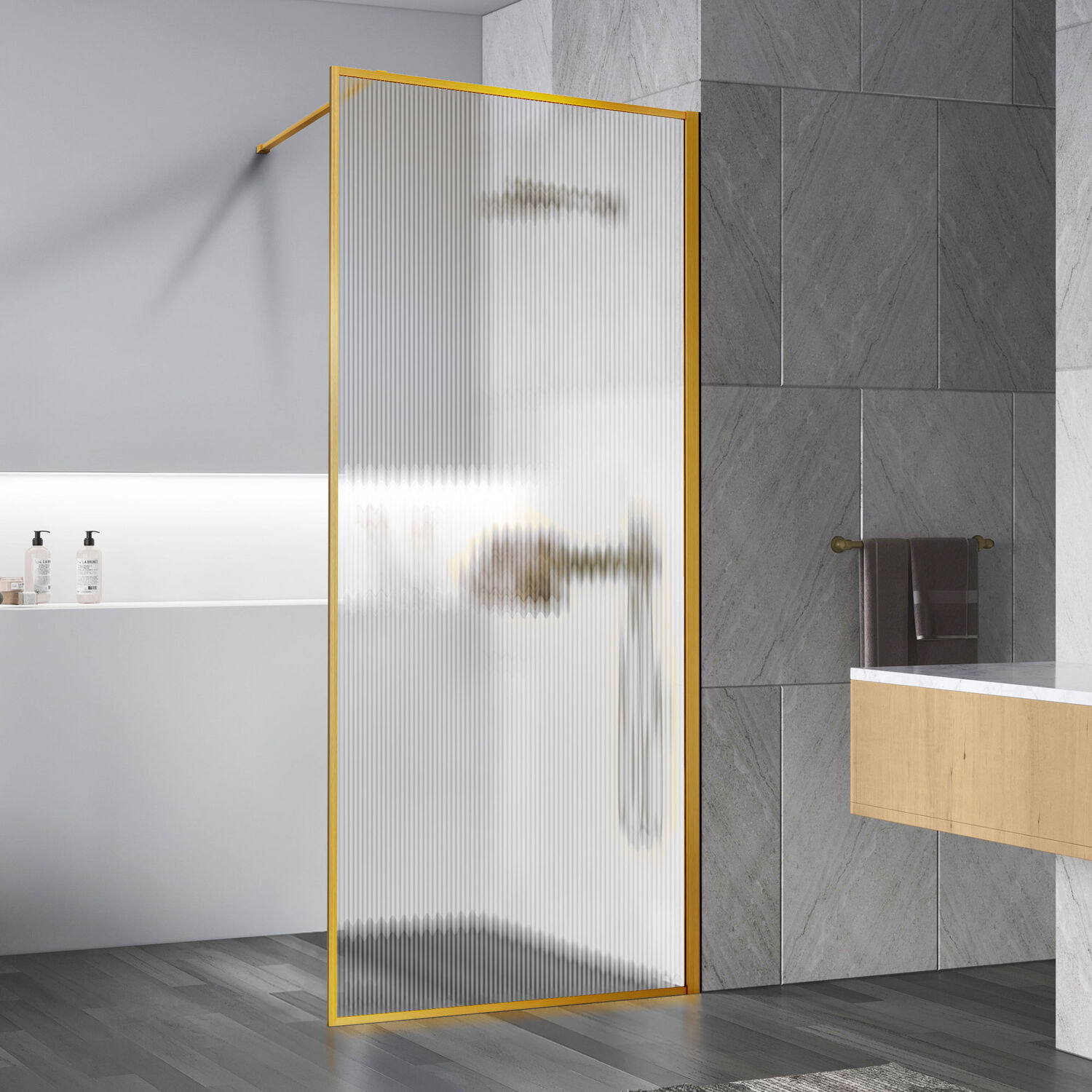 Душевая перегородка Vincea Walk-In VSW-1HP 120x200, стекло рифленое, профиль брашированное золото