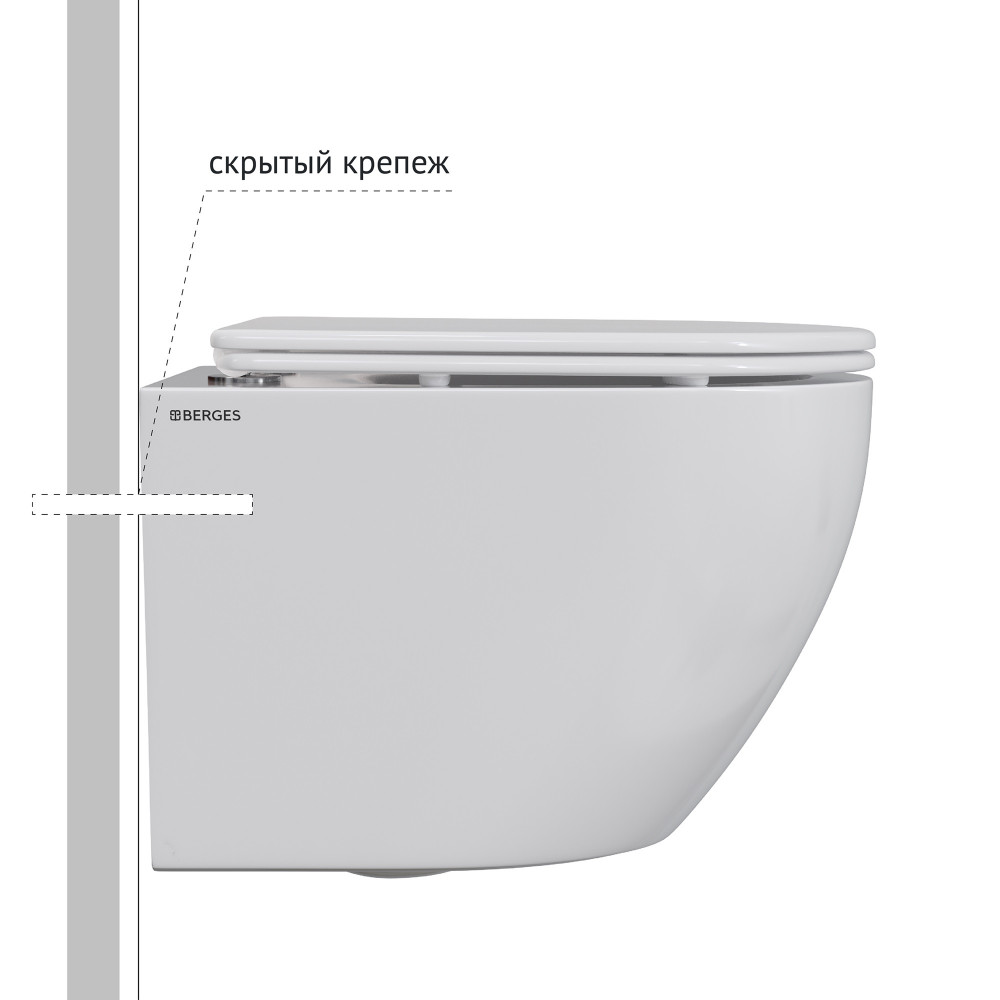 Комплект Berges 043387 унитаза Okus Rimless с сиденьем микролифт и инсталляции Novum с черной кнопкой L5 Soft Touch