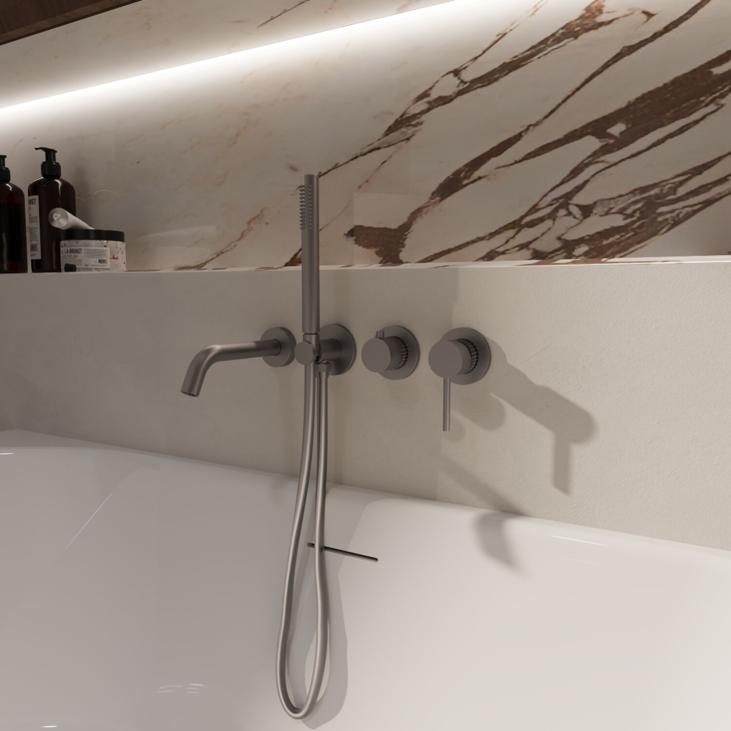 Смеситель Vincea Groove VBTW-4G1GM для ванны с душем, встраиваемый, цвет вороненая сталь - фото 1