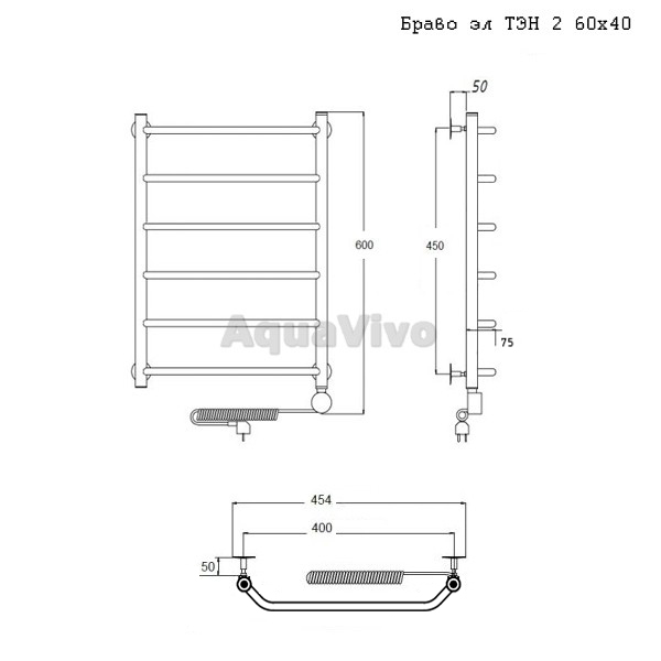 Полотенцесушитель Тругор Браво эл ТЭН 2 60x40 электрический - фото 1