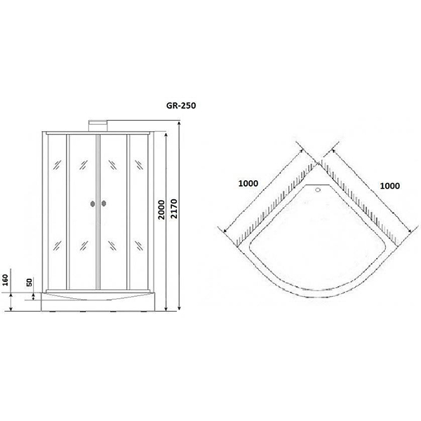 Душевая кабина Grossman GR-250 100x100, стекло прозрачное, профиль черный - фото 1