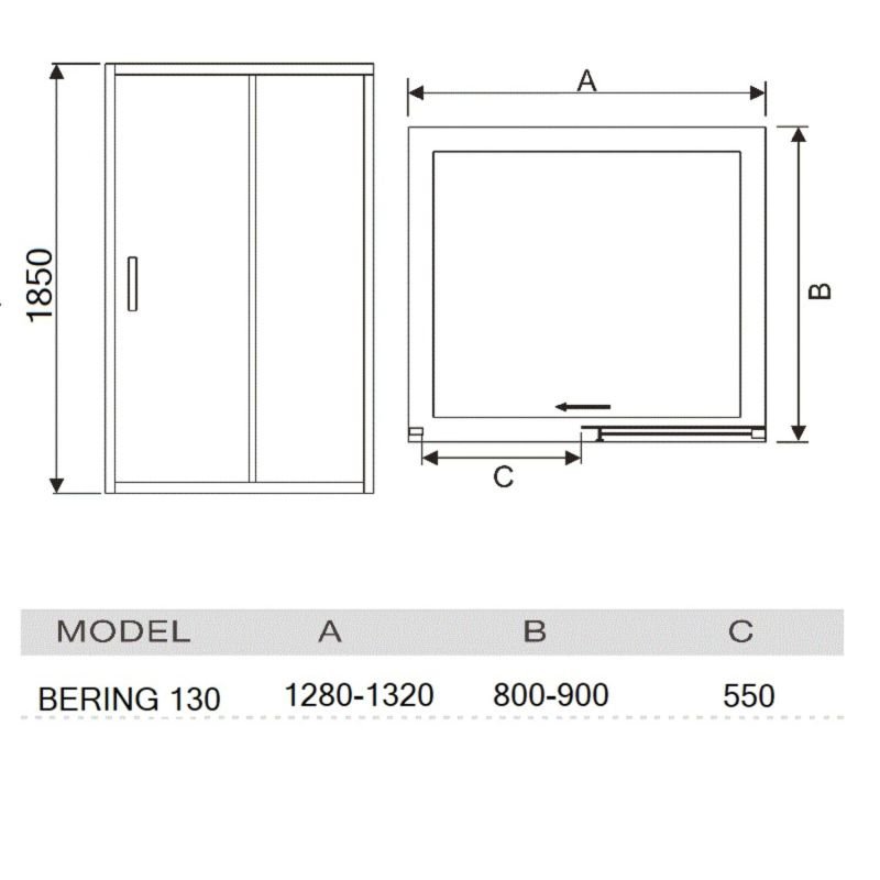 Душевая дверь River Bering 130 МТ 130x185, стекло матовое, профиль хром - фото 1