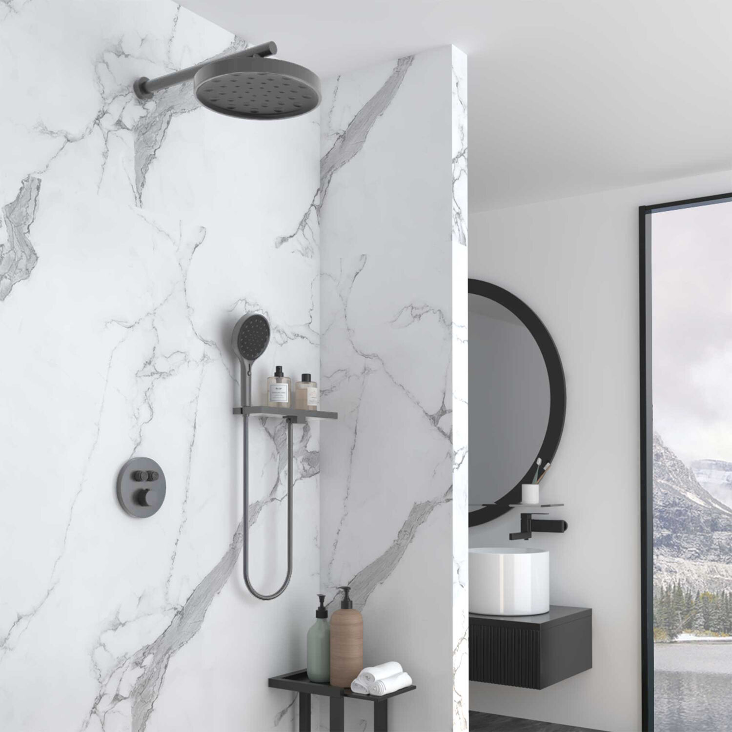 Душевой комплект Vincea Inspire VSFW-3I22MT2RGM, встраиваемый, цвет вороненая сталь - фото 1