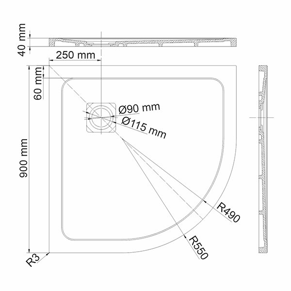 Поддон для душа WasserKRAFT Dinkel 58T01 90x90, искусственный камень, цвет белый - фото 1